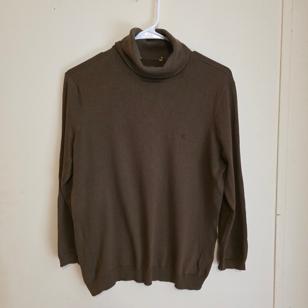Lauren Ralph Lauren Womens Turtleneck Sweater Size Large Brown Monogram Preppy